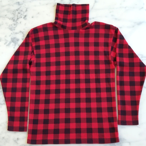 TheLimited Cotton Blended Black/Red Plaid Turtleneck LongSleeve DropShoulder Top - Picture 3 of 4